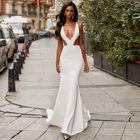 sexy womens evening dress 2022 deep open v neck sleeveless simple prom dress white backless modern mermaid party dresses long
