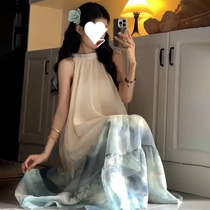 Женское длинное пляжное платье с вырезом Tankhalter лето 2023 новое без рукавов в