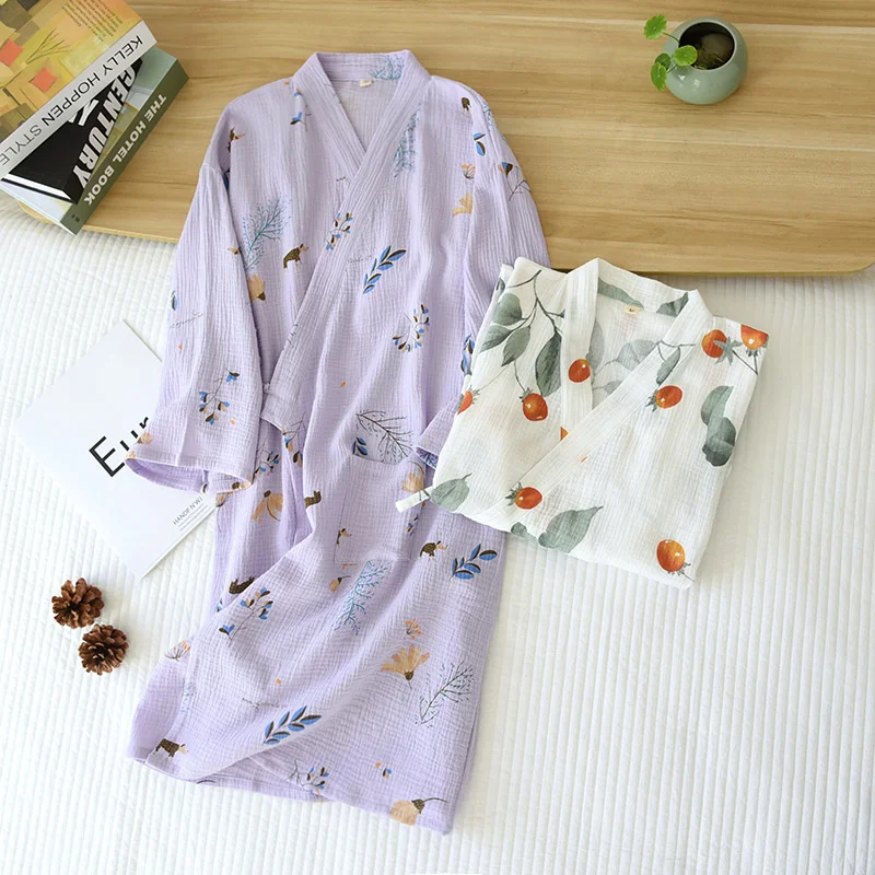 

Новое японское кимоно, халат для женщин, Весна 100%, повседневные банные халаты из крепа и хлопка, одежда для сна, Женская ночнушка