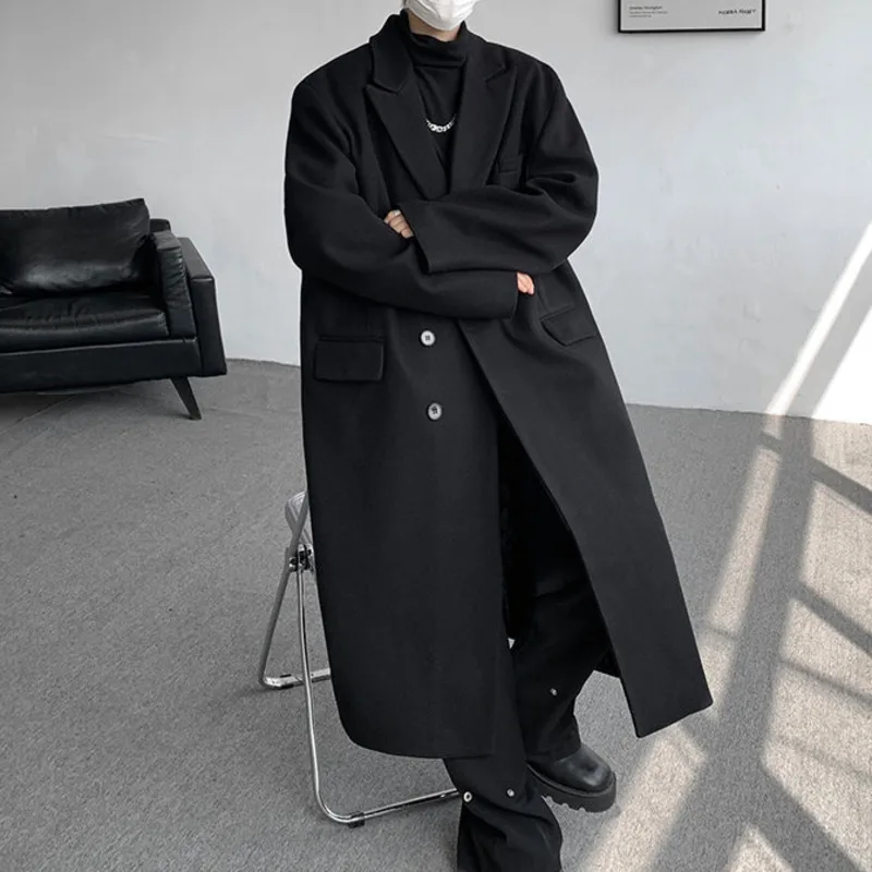 PFNW корейское трендовое шерстяное пальто цвета хаки средней длины мужское