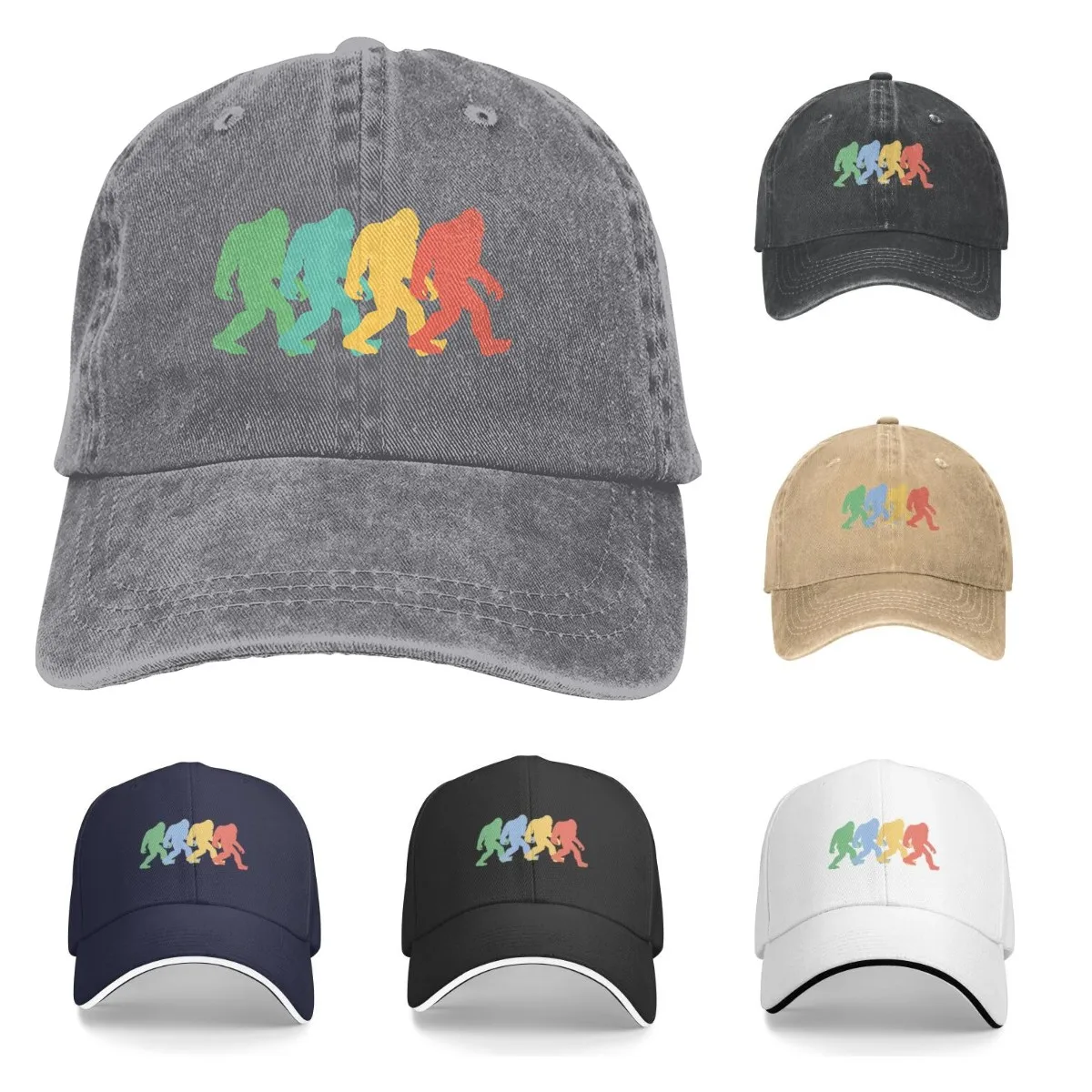 Цветная джинсовая кепка Bigfoot Monster, бейсболка для папы, Классическая Регулируемая Повседневная Спортивная Кепка для мужчин и женщин, Повседневная Кепка