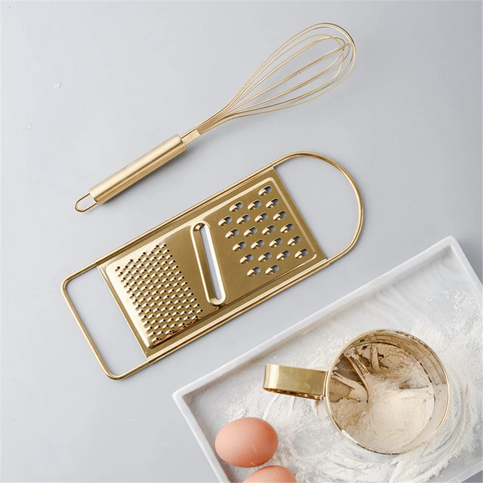 

Gold-Plated Stainless Steel Flour Sieve Cup Egg Beater Scraper Egg Beater Stirring Rotary Baking Tool Set Creative Kitchen Tools