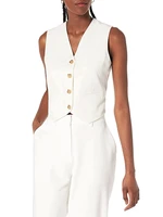 womens vest cotton linen sleeveless v neck jacket coat single breasted casual work uniform