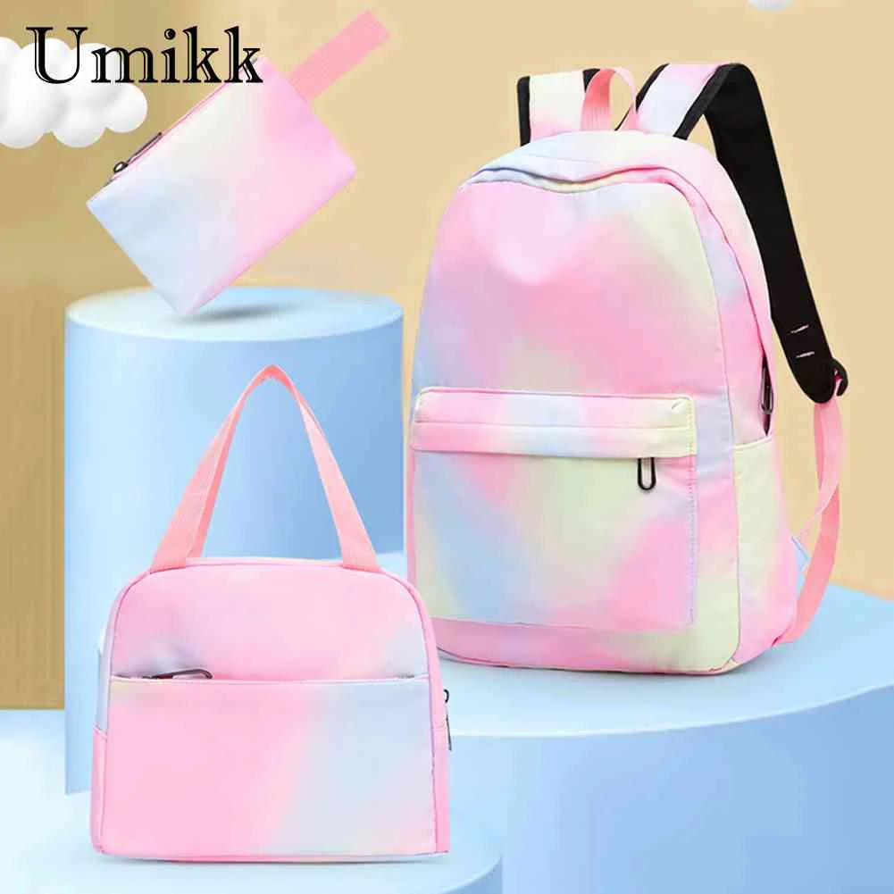 

Tie Dye Backpack Student Schoolbag Laptop Bookbag 3 Piece Insulated Lunch Box Pencil Case Purse Set for Teenagers