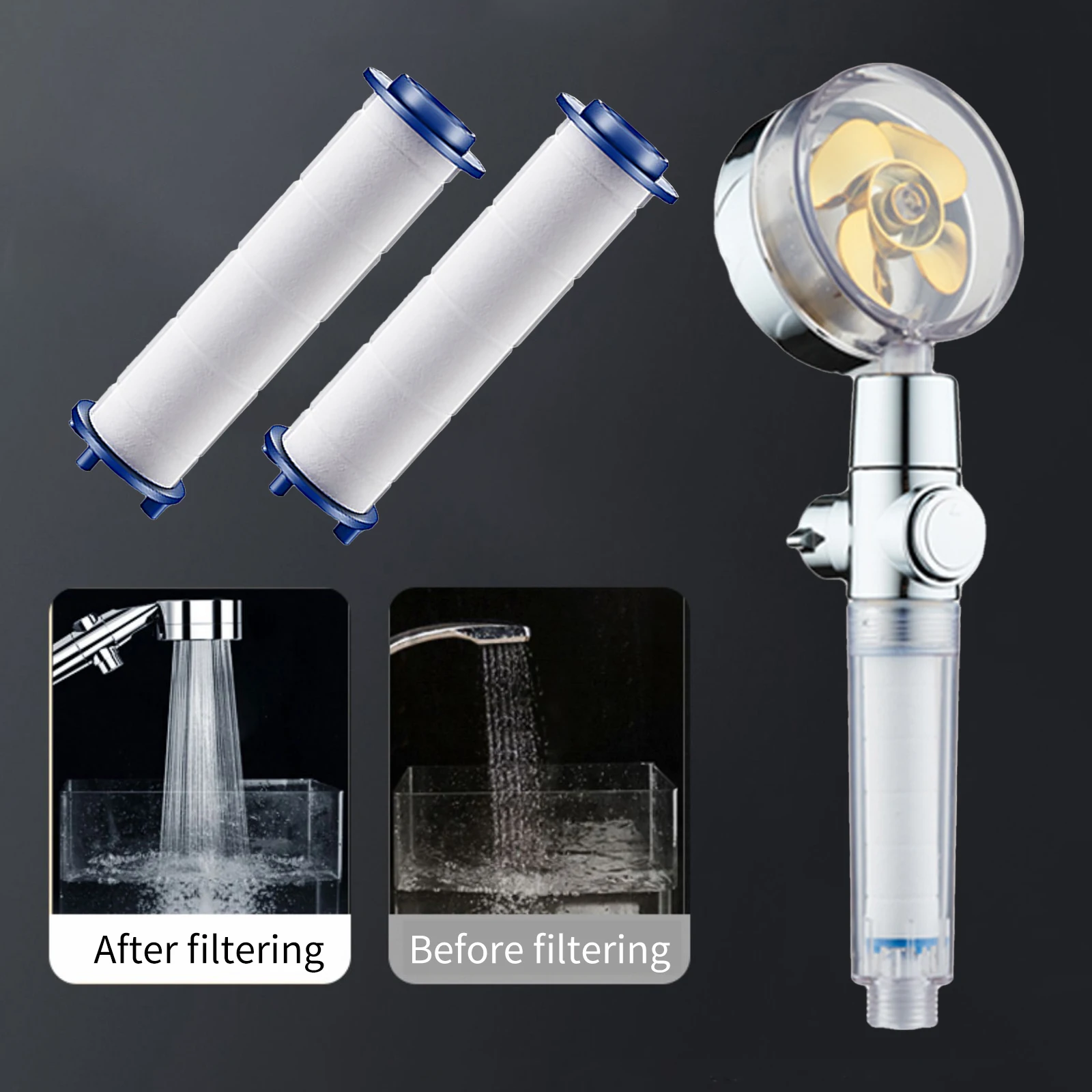 

Ручная душевая лейка с турбовентилятором вкл/выкл переключатель паузы вращающаяся Сменная головка для душа с кронштейном для шланга 1,5 м хл...