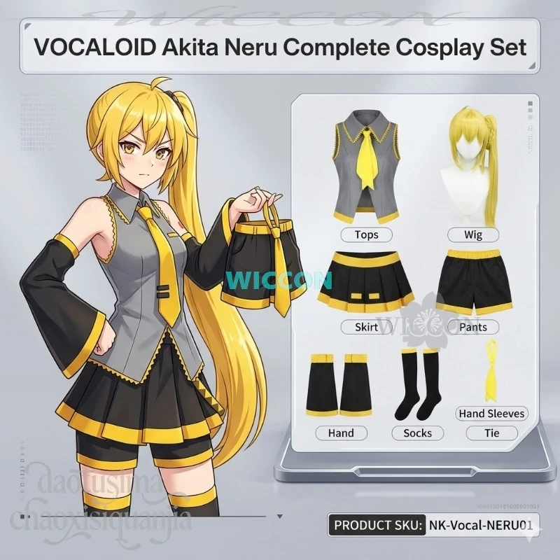 Фото Костюм Akitata Neru Vtuber Idol: Модное панк-платье Y2K, желтое, с одним хвостиком, для Хэллоуина, косплей JK, Game Project Sekai №2