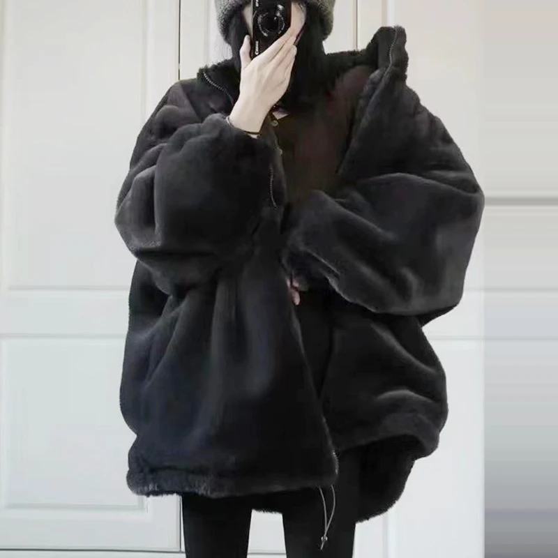 Black  Fur Coat Women's 2022 Winter New Fur  Coat Short, Loose, Slim  winter jacket women  puffer jacket  Thick （Winter)