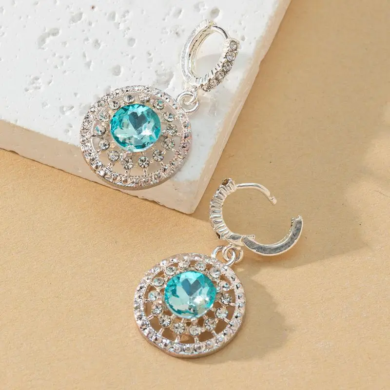Новые модные большие круглые небесно-голубые серьги с цирконом, роскошные висячие серьги с кристаллами для женщин, подарки, свадебные украшения Новые модные большие круглые небесно-голубые серьги с цирконом, роскошные висячие серьги с кристаллами для женщин, подарки, свадебные украшения