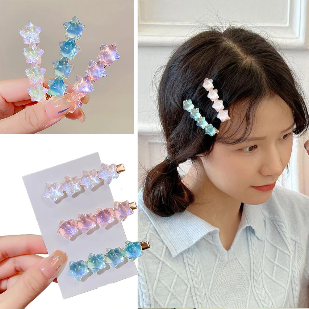 

Summer New Fashion Gradient Star Hairpin Cute Girl Heart Duckbill Clip Sweet Cute Soft Girl Side Hair Accessories