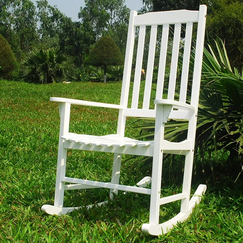 

Contemporary Home Living Wood White High Back Patio Garden Rocking Chair