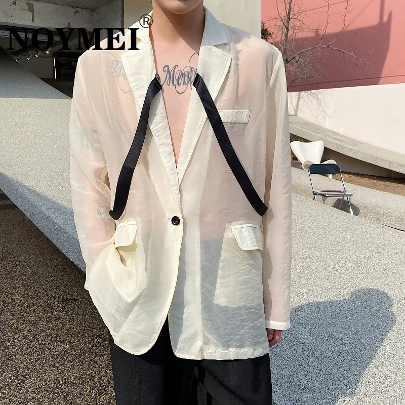 

NOYMEI Ultra Thin Summer Trend Organza Sunscreen Suit Men's Coat Personalized Design Fashionable Ruffian Handsome Blazer WA1088
