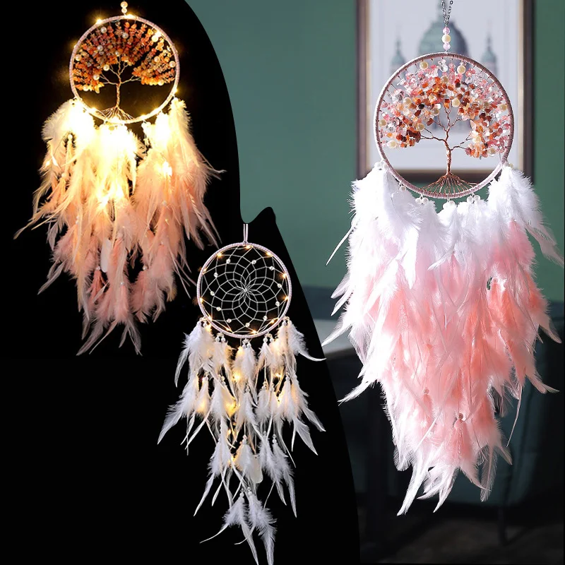 

2023 Dream Catcher With Or Without Light Creative Natural Broken Tree Of Life Feather High-endHome Ornaments Dreamcatcher ome