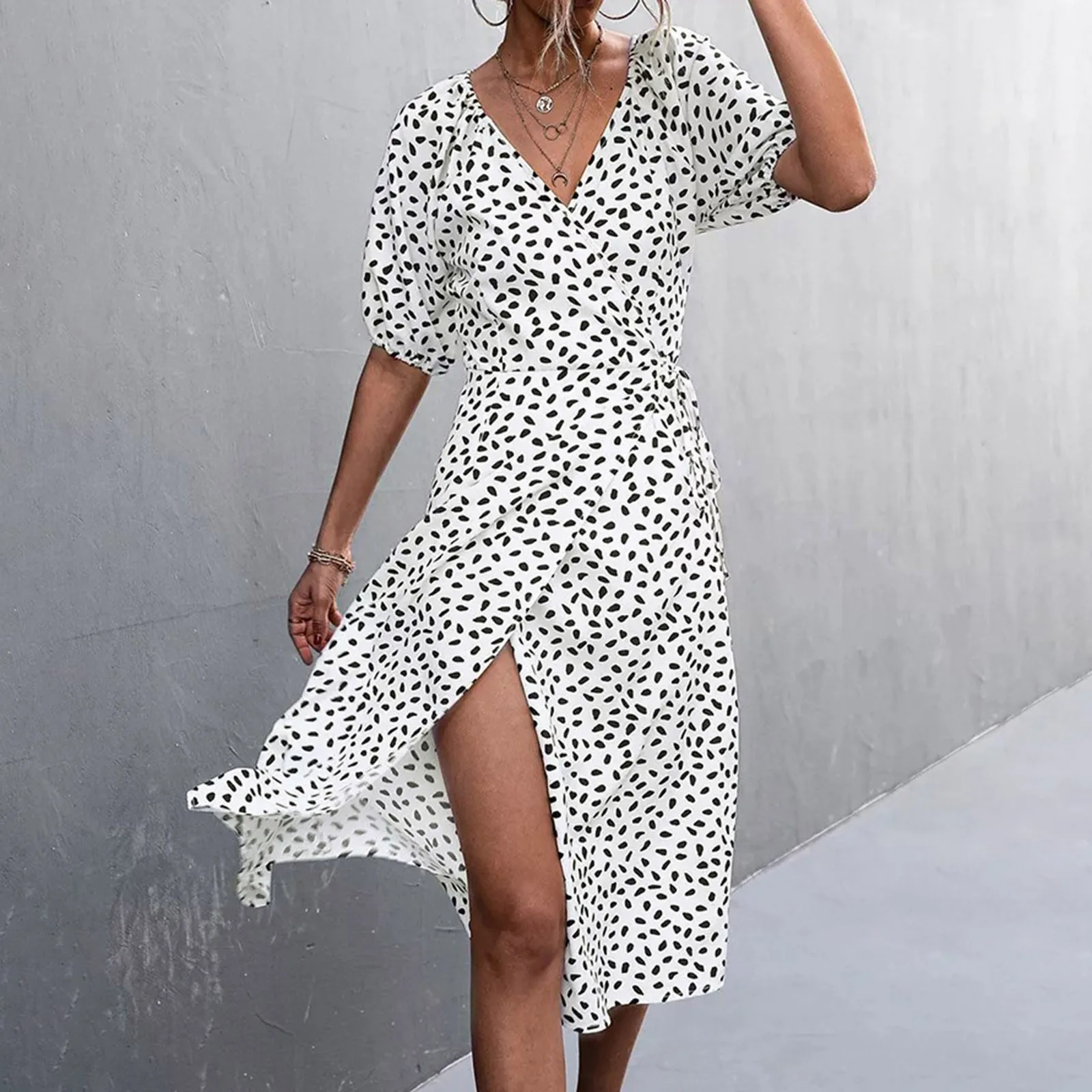 

Dress Bohemian Style Fashion Casual Women's Chiffon V All Summer Dresses Long Dress Casual for Women Knee Length Summer Dresses