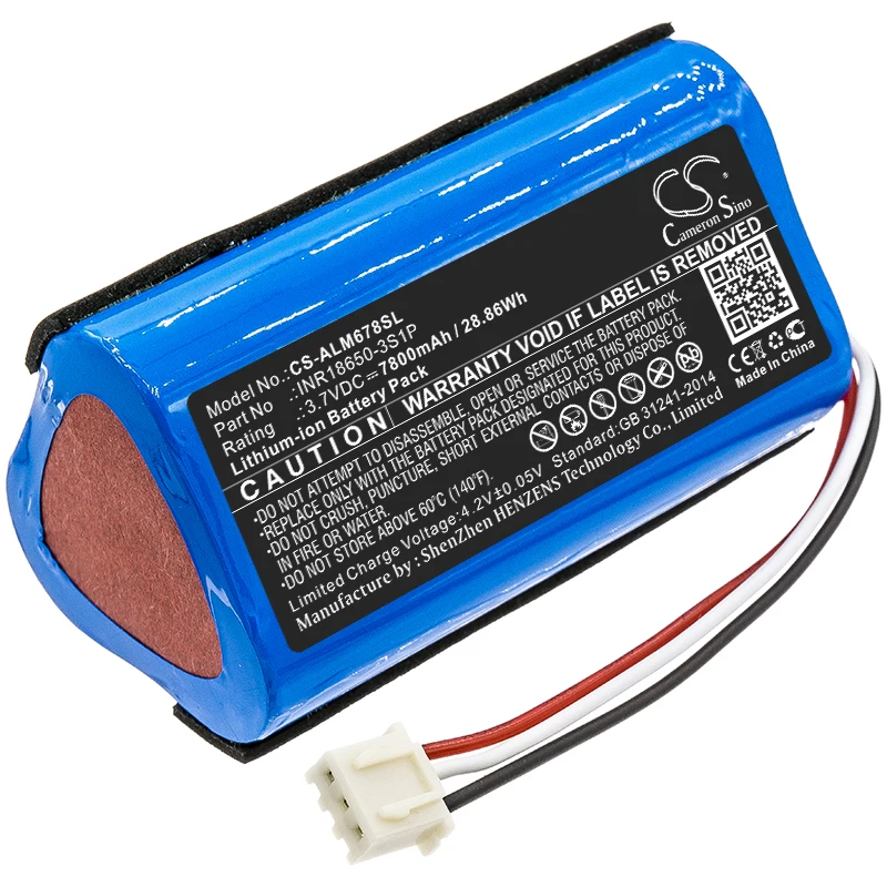 CS 7800mAh / 28.86Wh battery for Altec Lansing iMW678, iMW678-BLK, iMW678-BLU, Omni Jacket INR18650-3S1P