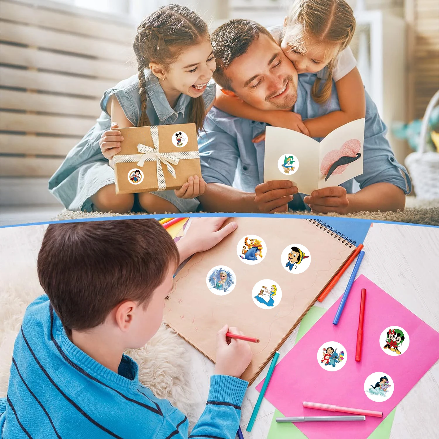 500 шт./рулон наклейки Микки Маус