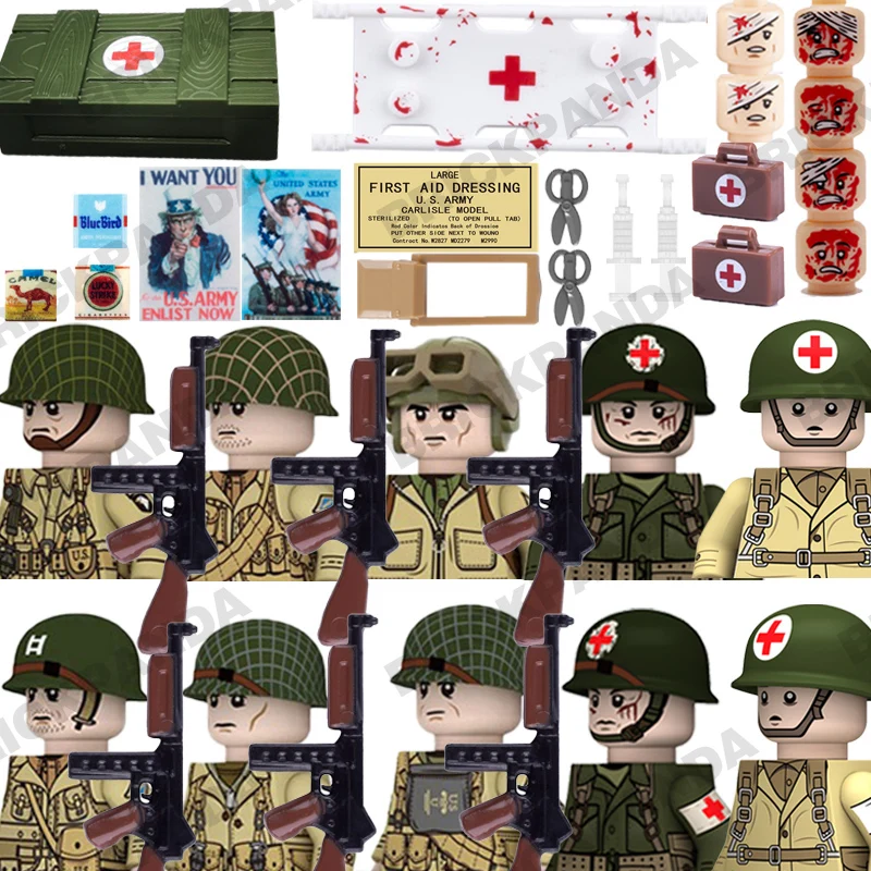 Набор фигурок военных американских солдат WW2 медицинский бокс врачебные блоки