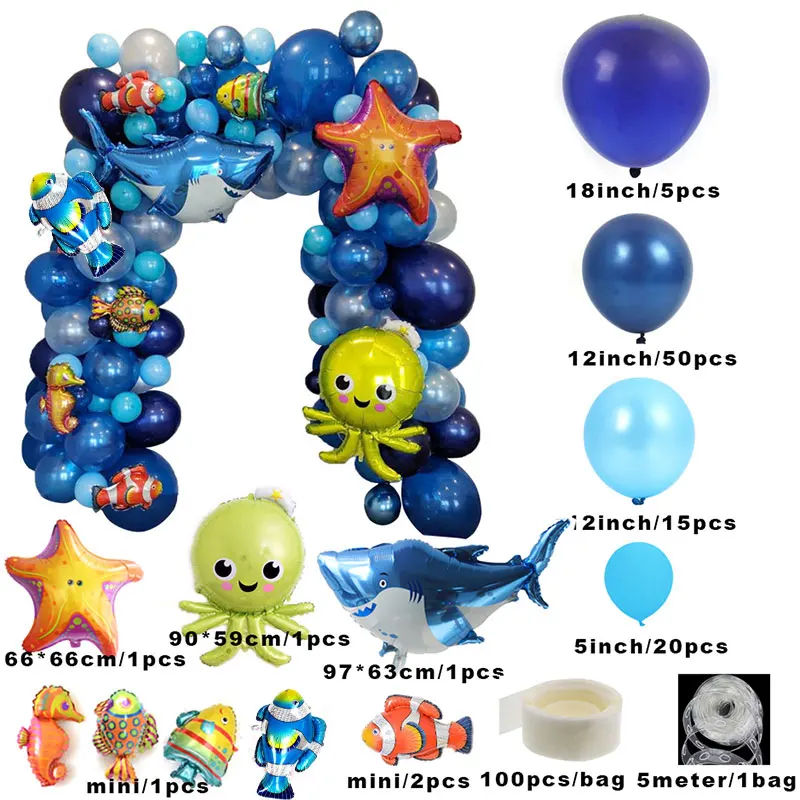 

Ocean Theme Party Decoration Octopus Fish Shark Foil Balloon Boy 1st Birthday Party Baby Shower Supplies Ballon Garland Arch Kit