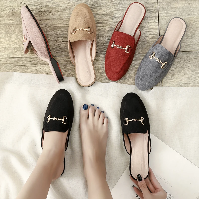 

Casual Half Slipper Shoes for Women Zapatillas De Mujer Solid Slip-on Sling Round Toe Leather Summer Sandalias Outdoor