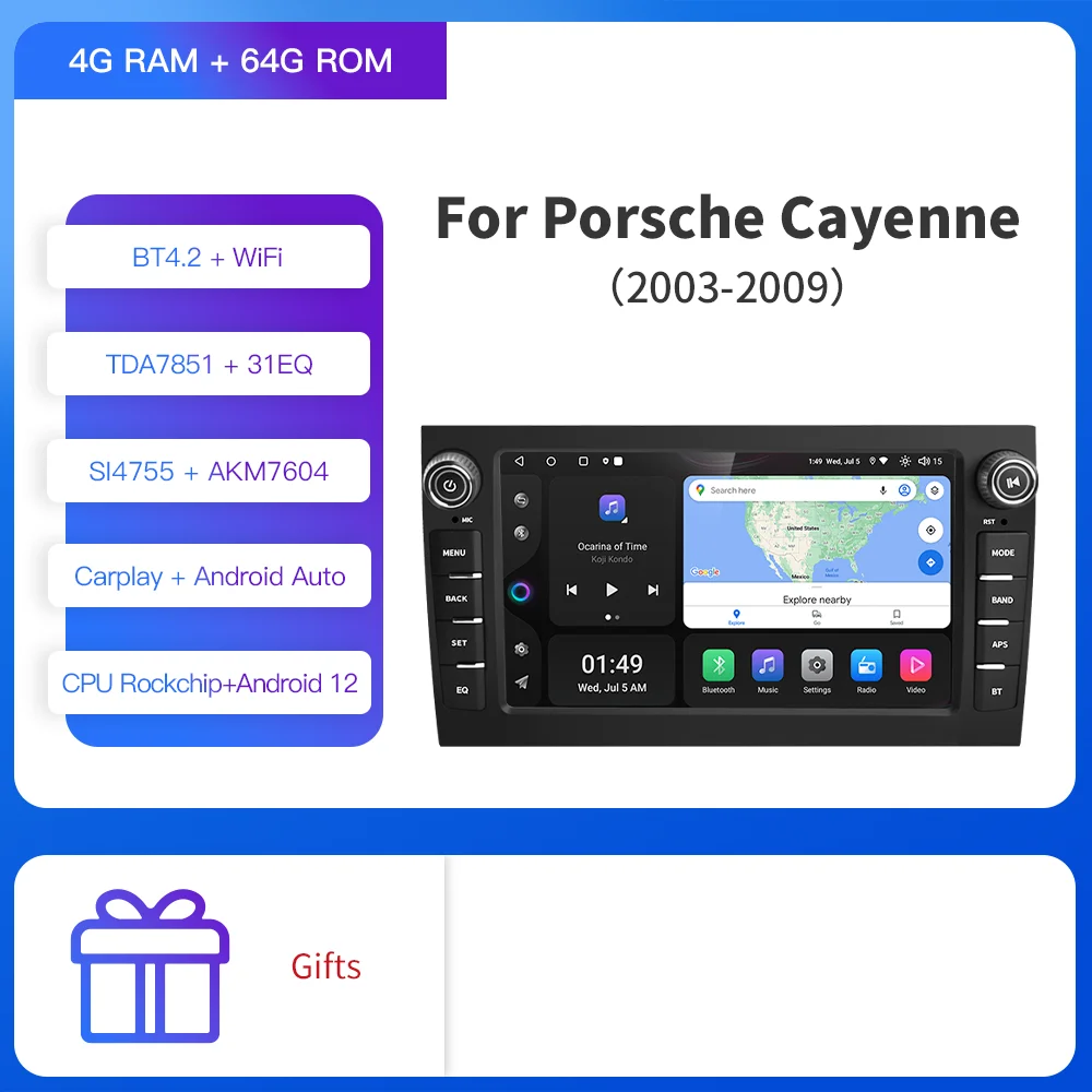 Автомагнитола Kapud, Android 11, GPS-навигация, DSP 4G CarPlay, автомобильный мультимедийный плеер, стерео для Porsche Cayenne 955 957 GTS 2003-2010