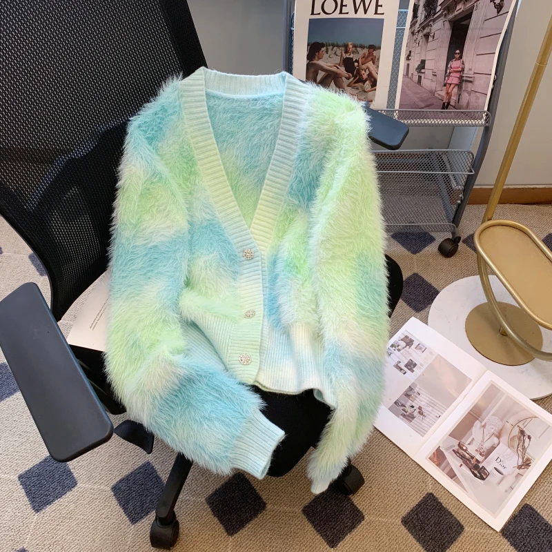 Korean Series Color Stripe Mink Hair Knit sweater Women 2024 Autumn and Winter New Idle Sle Thick Warm Outerwear Top