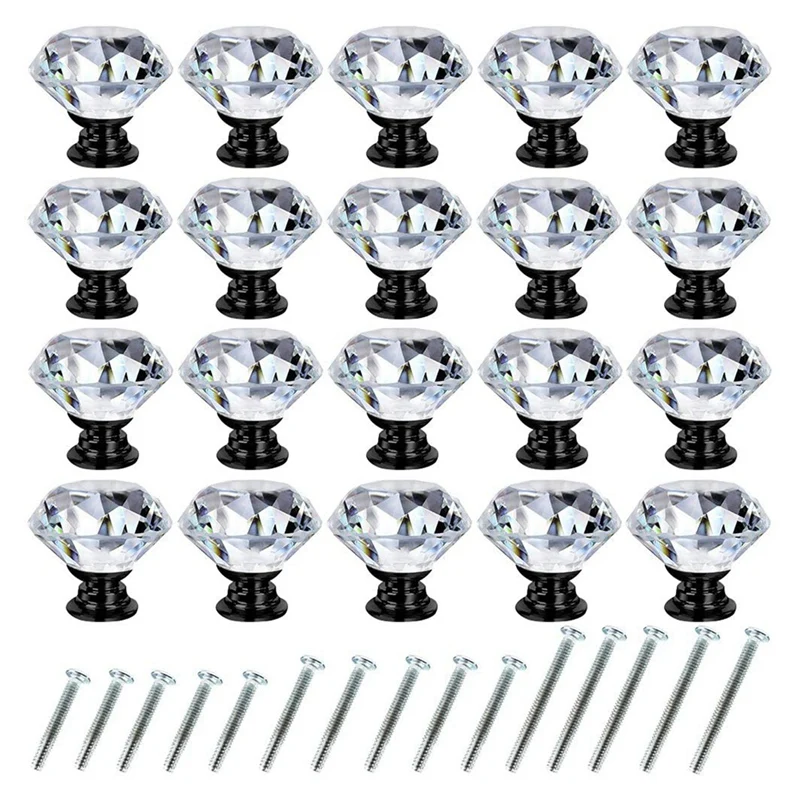 

20Pcs Dresser Drawer Cabinet Knobs 30Mm Diamond Shaped Crystal Knobs Pulls For Kitchen Wardrobe Cupboard With 60 Screw Retail
