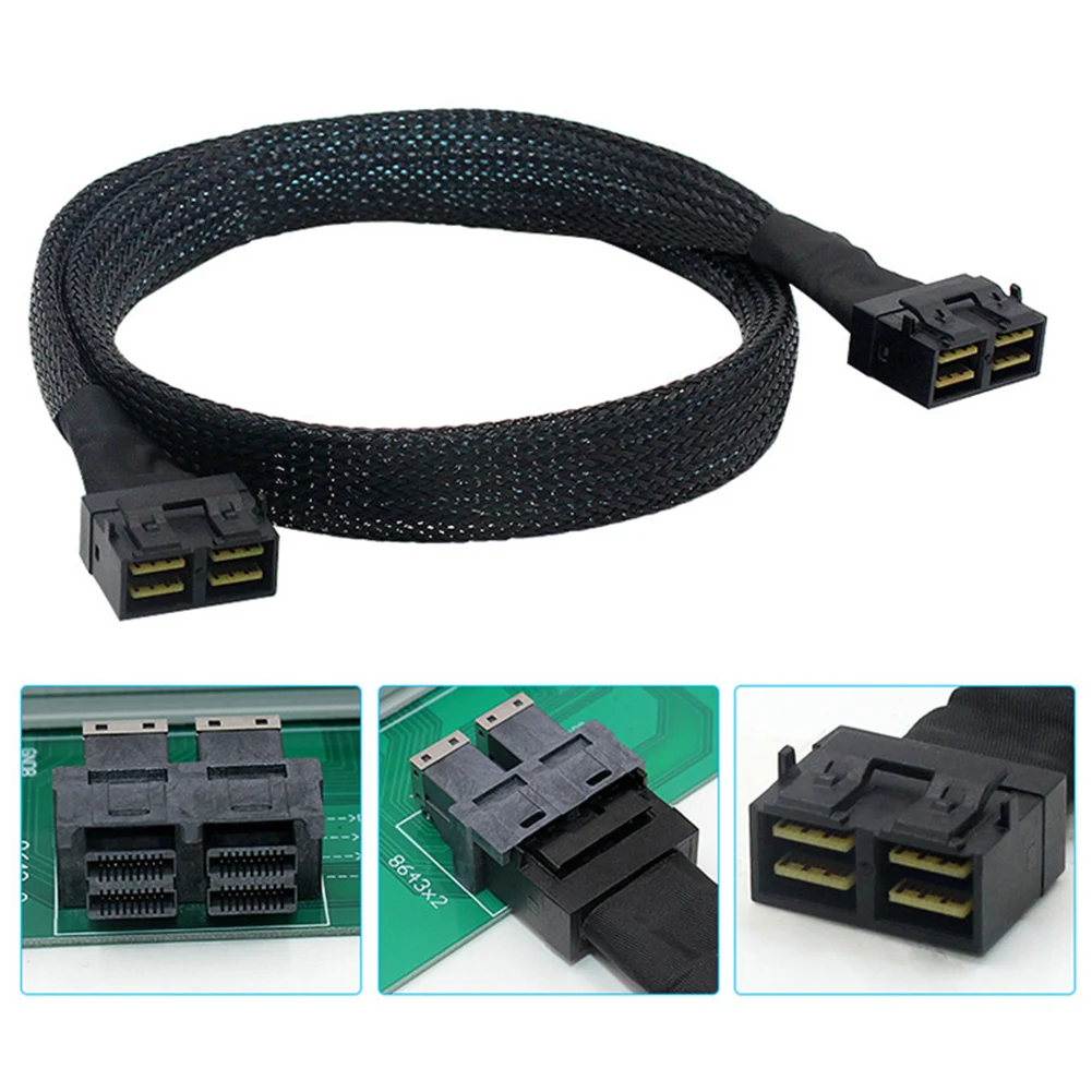 

1m Mini SAS SFF-8643 to SFF-8643 Cord Slim Line SAS 3.0 SFF-8654 8i Host Server Hard Drive 12Gbps HD Data Transmission Cable