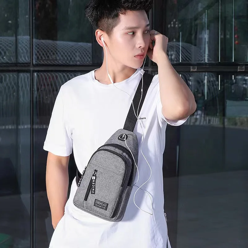 Fashion USB Charging Men's Chest Bag Sports Travel Crossbody Bags Waterproof Male Shoulder Messenger Bag Casual Sling Bag