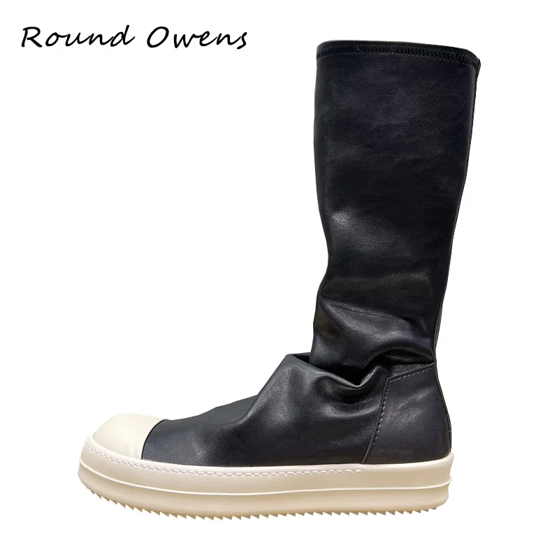 

Round Owens Men Shoes Mid Calf Luxury Trainers Winter Casual Spring Flats Thick Sole Ro Women Fashion Black Elastic Socks Boots