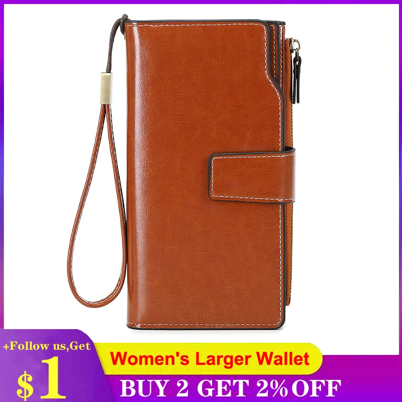 

Rfid Function Women Long Leather Strap Wallet Phone Pocket Coin Pouch Card Holder Large Capacity Clutch Bag Zipper Lady Purse