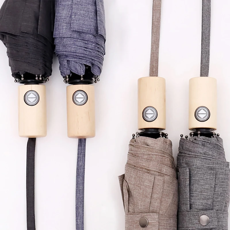 

Poplar Wooden Handle Umbrella Rain Women Japanese Style Men Umbrella Automatic Folding Golf Umbrellas Windproof 8 Ribs Paraguas
