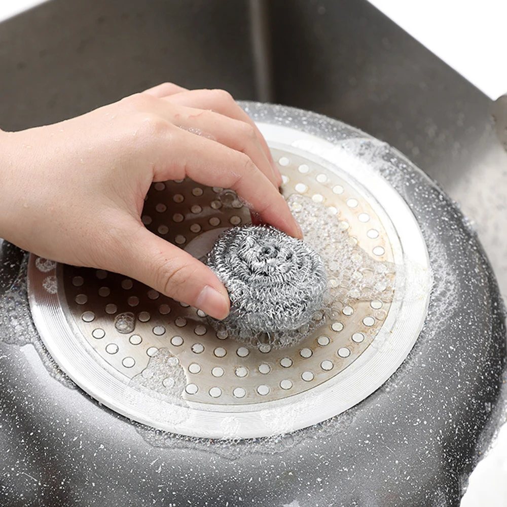 

6Pcs Stainless Steel Cleaning Balls Kitchen Dishwashing Steel Balls Brush Pot Brush Bowl Wire Brushes Household Cleaning Tools