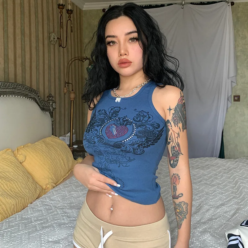 

Кроп-топ y2k, вязаный со стразами, гранж, эстетические майки, женские футболки без рукавов в стиле Харадзюку, Волшебная Одежда, ретро мини-жиле...