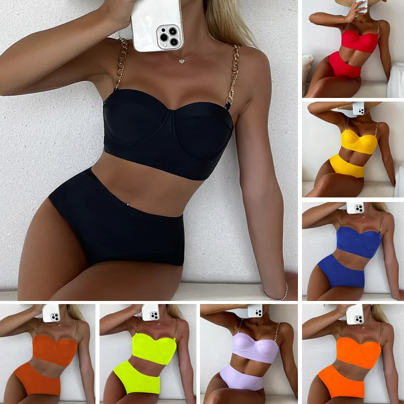 

Solid Bikini Sets High Waisted 2023 New Women Swimwear Sexy Two Pieces Swimsuit 8 Colors Size Small-Large High Quality Guarantee