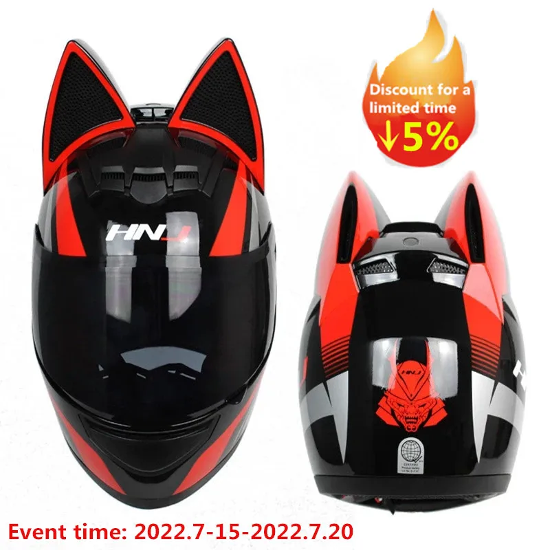 Personalized Cool Cat Ears Electric Motorcycle Helmet Full Helmet Summer Men and Women Racing Couple Motorcycle Helmet enlarge