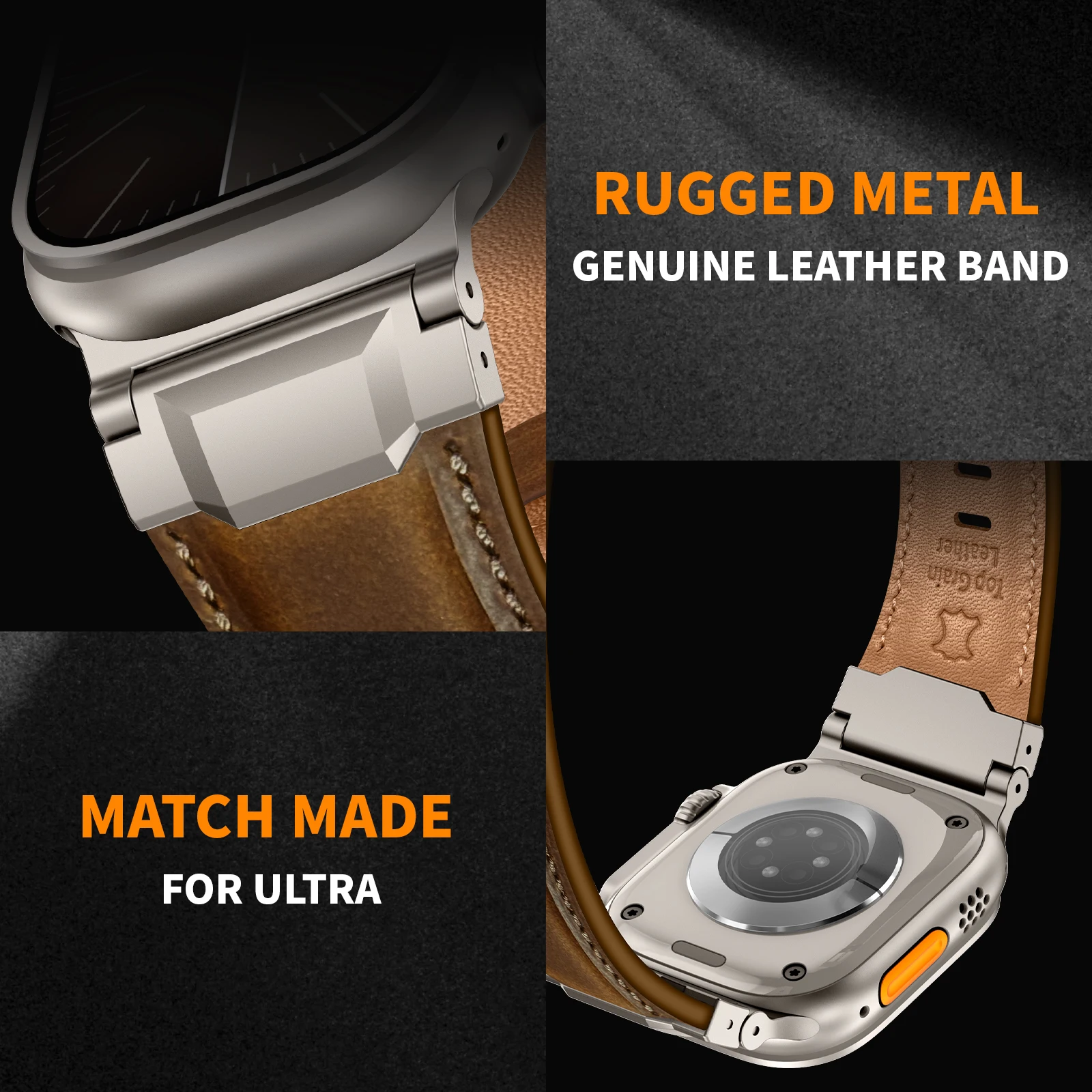 Фото Ремешок VWAR TOP из натуральной кожи для Apple Watch Ultra 3 2 49 мм, титановый разъем для iWatch Series 11 10 9 8 7 SE 46 мм, 45 мм, ремешок №4