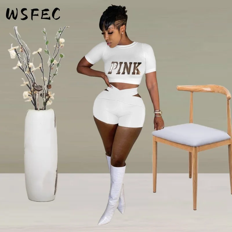 

WSFEC 2023 летние сексуальные повседневные одинаковые комплекты, однотонный свитшот с коротким рукавом для женщин, комплект из двух предметов, наряды, Прямая поставка, оптовая продажа