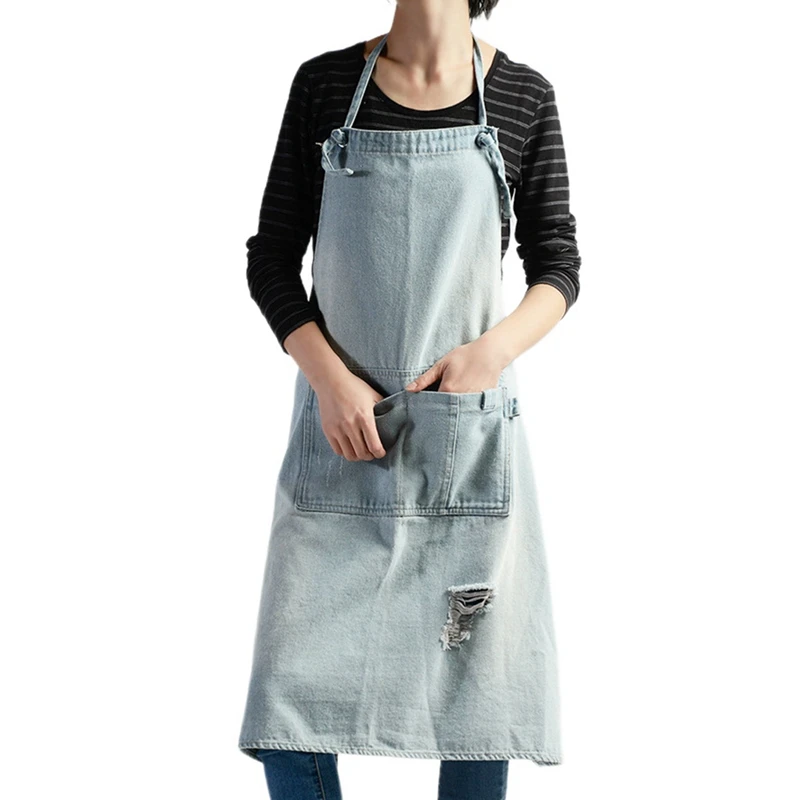 

1 Denim Apron Halter Bib With Pockets For Baking, Painting, Gardening, Cleaning