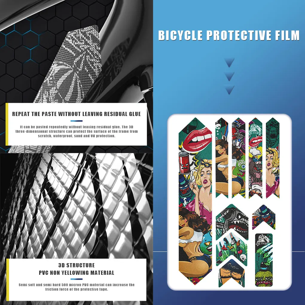 Защита рамы велосипеда 3D ПВХ светящийся чехол водонепроницаемое Украшение