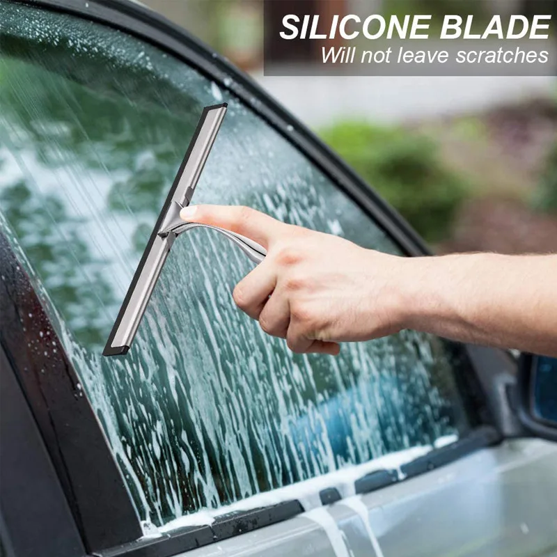

Squeegee Stainless Steel Shower Wiper Shower Squeegee Without Drilling Window Puller with Wall Hanger 2 Silicone Cleaning Tools