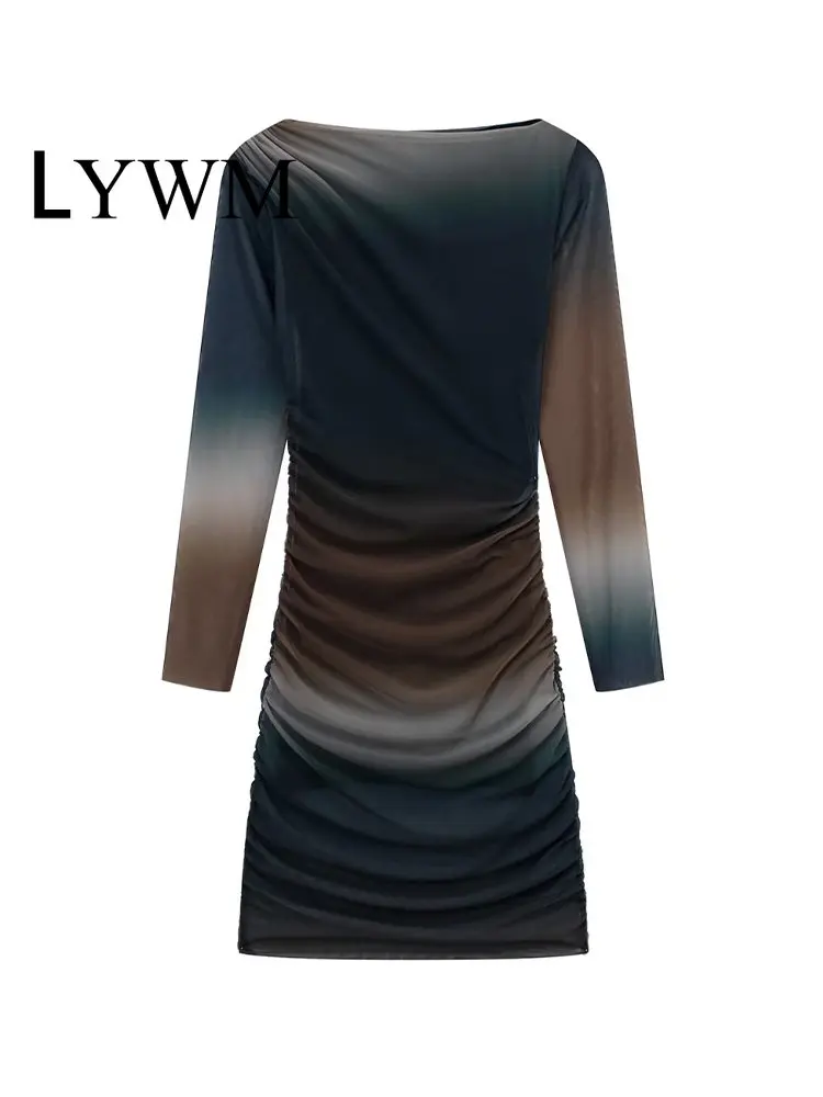 

Модное женское Тюлевое Плиссированное облегающее мини-платье LYWM с принтом, винтажные женские шикарные платья с круглым вырезом и длинными ...