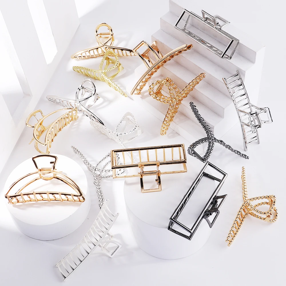 

2022 New Women Elegant Gold Hollow Geometric Metal Hair Claw Vintage Hair Clips Headband Hairpin Hair Crab Hair Accessories