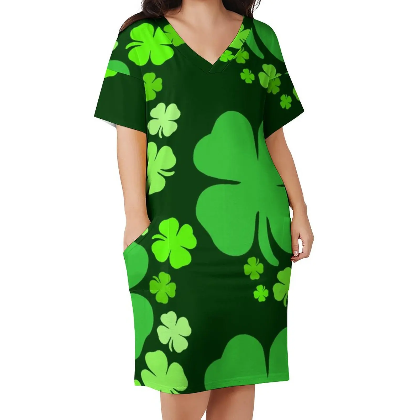 

St Patricks Day Dress Plus Size Lucky Shamrocks Celebrate Street Fashion Casual Dress Short Sleeve Elegant Dresses Birthday Gift