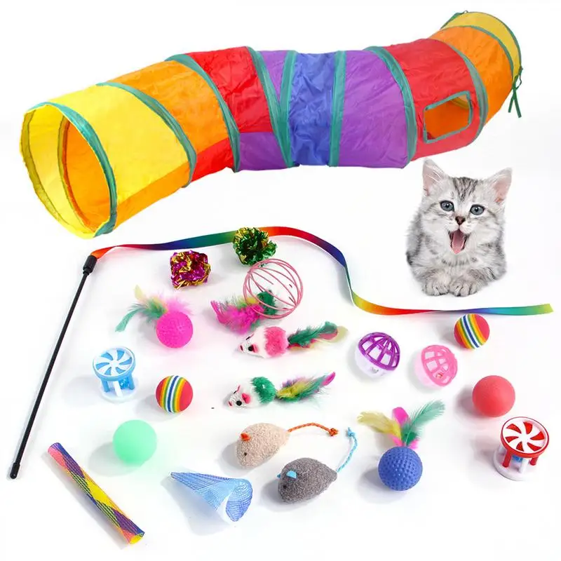 

Cat Toys Kitten Toys Assortments Variety Cat Toys Set Including Foldable Rainbow Tunnel Interactive Cat Feather Teaser Crinkle