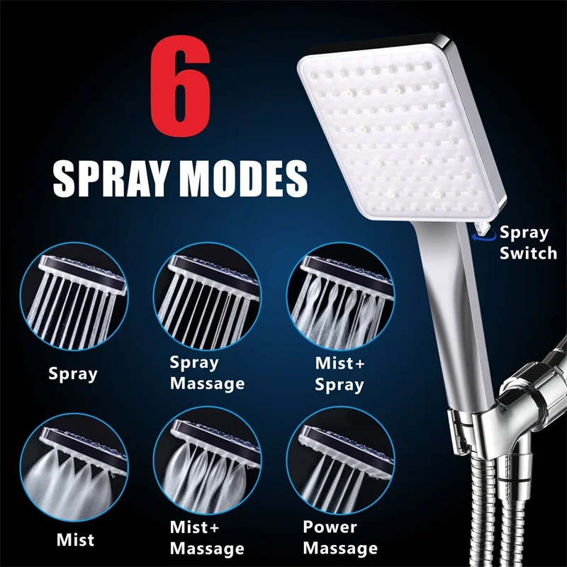 

Shower Head High Pressure Shower Faucets 6 Spray SPA Shower Heads with Hose Stainless Steel Water-saving Shower Head bathroom