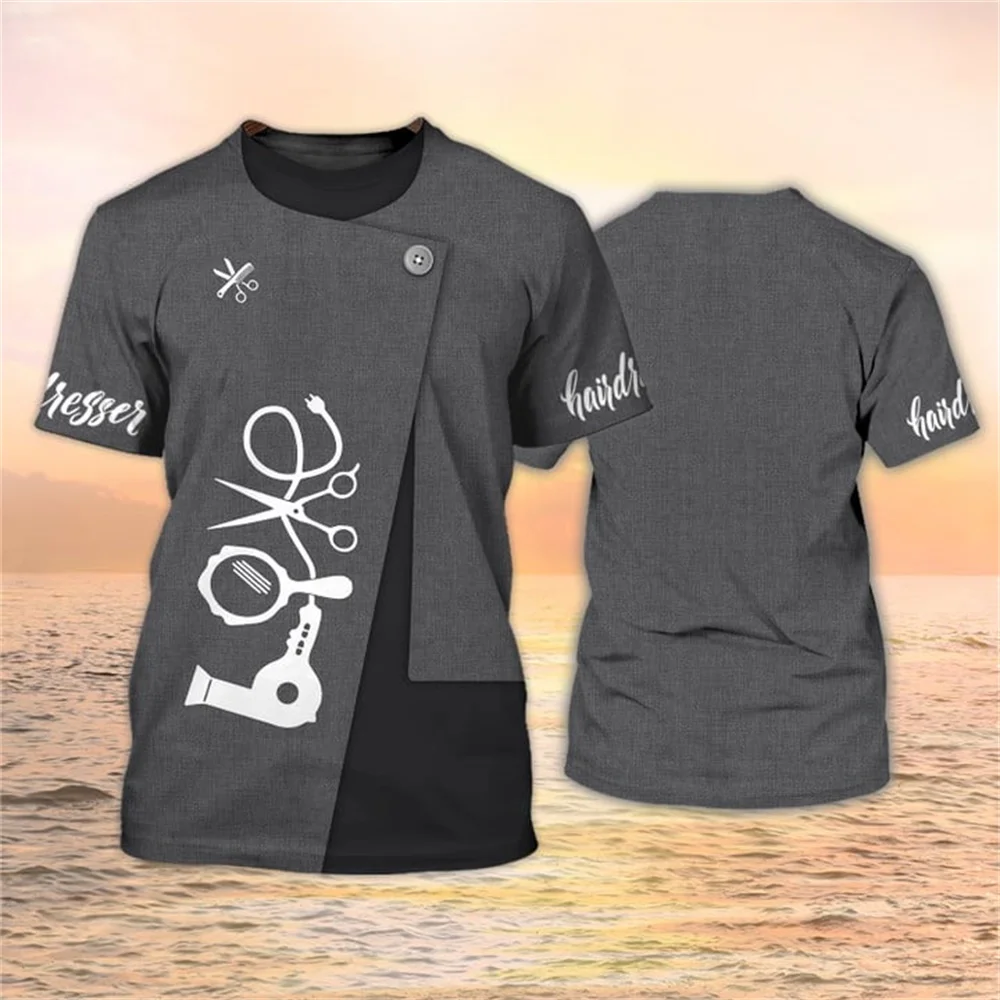 

Футболка для парикмахеров, рабочая одежда, футболка для парикмахерской, инструменты для парикмахеров, графическая мужская форма, свободная...