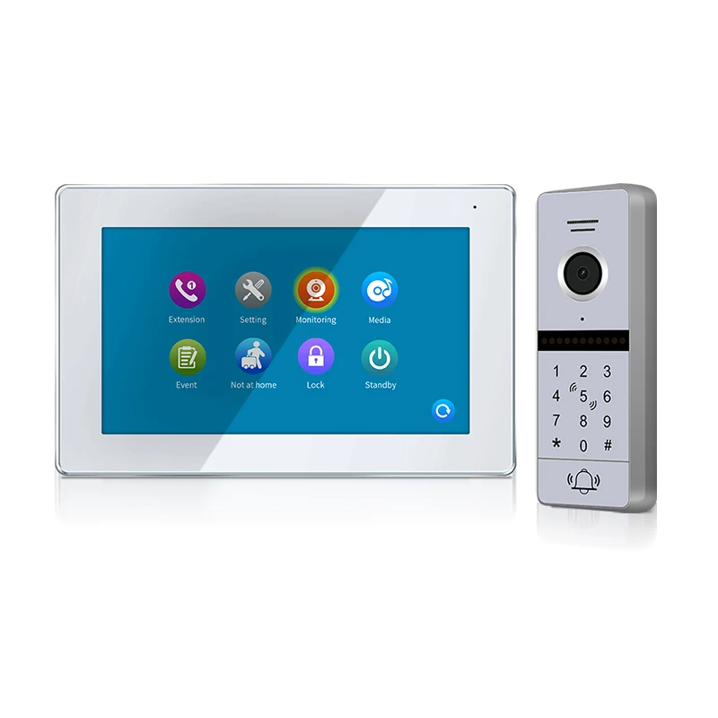 

New Arrive 1080P 7" Touch Screen video door phone with switch button for control power+2.0MP call panel