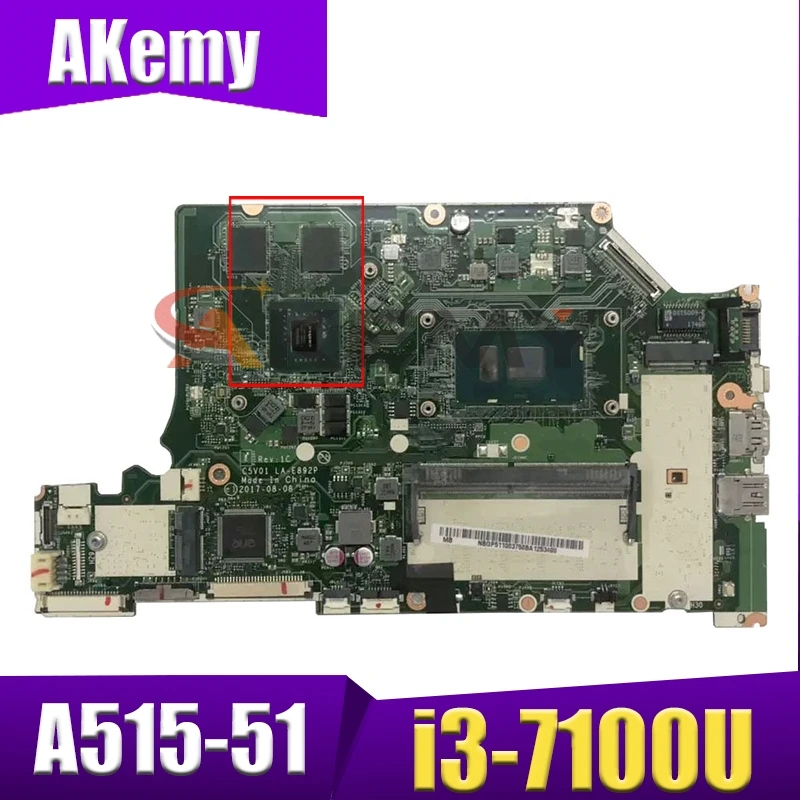 

Akemy Laptop motherboard For ACER Aspire A515-51 i3-7100U Mainboard LA-E892P SR343 N16S-GTR-S-A2 DDR4
