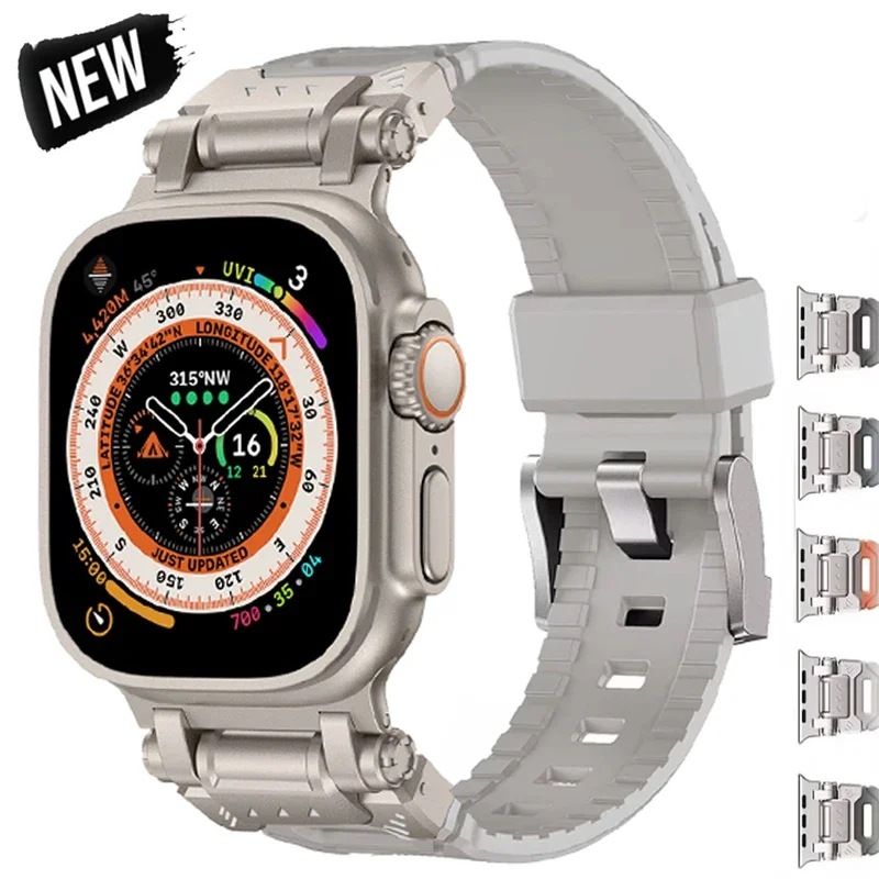 Мягкий ремешок для Apple Watch Ultra 2 Band 49 45 мм 44 42 Металлический резиновый Разъем