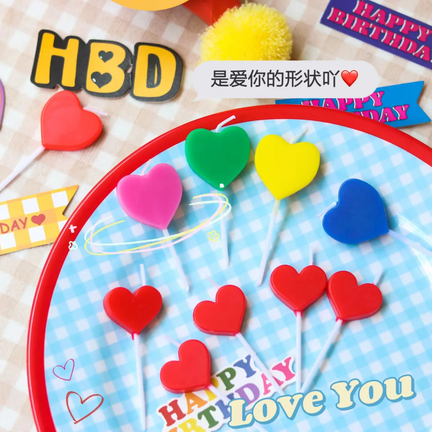

Colorful Heart Candle For Cake Topper Love Baby Birthday Macaron Wedding Party Dessert Stand Cupcake Baking Supplies Decorations