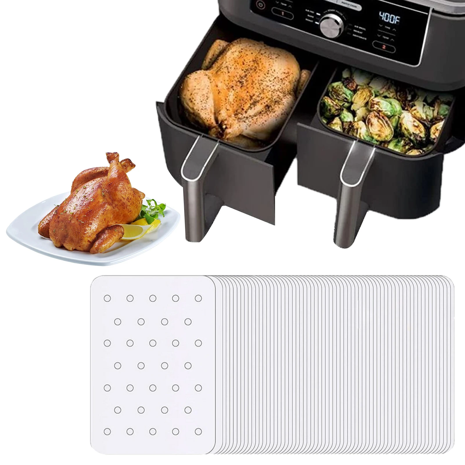 

100Pcs Air Fryer Liners Air Fryer Double Air Fryer Parchment Liner Nonstick Bamboo Steamer Liner Steaming Basket Oven Baking